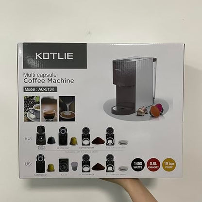 Expreso 513F 5 en 1 Cafetera de Capsulas para Dolce Gusto/Nespresso Original/Lavazza Mio/Ground/ESE Pods,19 Bar Alta Presión Apagado Automático Depósito cafetera capsulas…