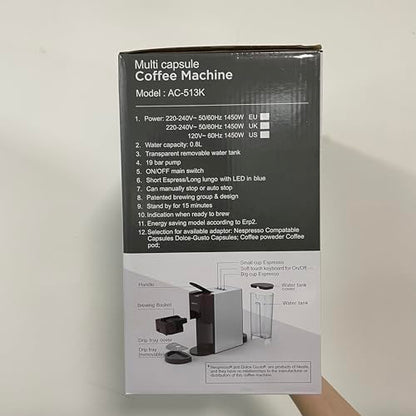 Expreso 513F 5 en 1 Cafetera de Capsulas para Dolce Gusto/Nespresso Original/Lavazza Mio/Ground/ESE Pods,19 Bar Alta Presión Apagado Automático Depósito cafetera capsulas…