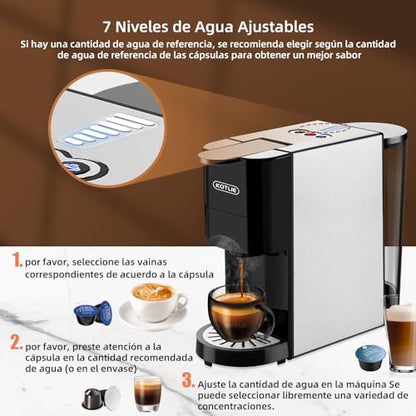 Expreso 513F 5 en 1 Cafetera de Capsulas para Dolce Gusto/Nespresso Original/Lavazza Mio/Ground/ESE Pods,19 Bar Alta Presión Apagado Automático Depósito cafetera capsulas…