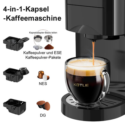 Expreso 513F 5 en 1 Cafetera de Capsulas para Dolce Gusto/Nespresso Original/Lavazza Mio/Ground/ESE Pods,19 Bar Alta Presión Apagado Automático Depósito cafetera capsulas…