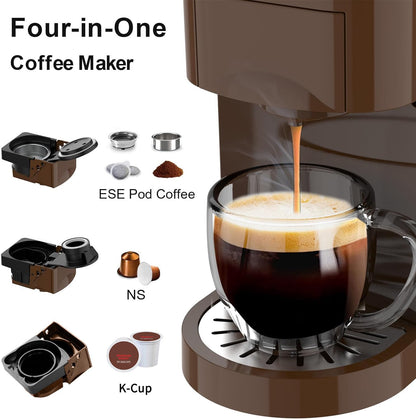 KOTLIE 513K Espresso 4in1 Coffee Machine for Nespresso Original/K-Cup/L’OR/Starbucks/Ground Capsule and 44mm ESE Coffee Pods, 19 Bar 1450W Automatic Coffee Machines AC-513K(Brown)