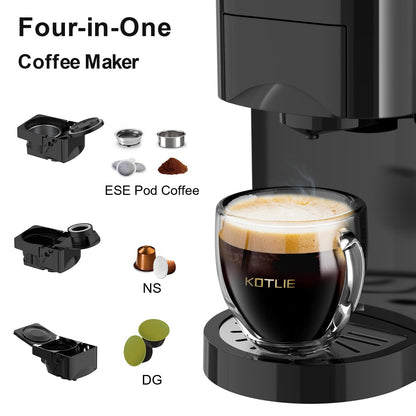 KOTLIE 513K Espresso 4in1 Coffee Machine for Nespresso Original/Dolce Gusto/L’OR/Starbucks/Ground Capsule and ESE Coffee Pods,19 Bar Automatic Coffee Machines