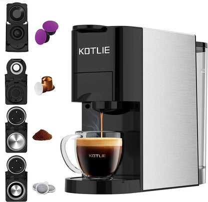 Expreso 513F 5 en 1 Cafetera de Capsulas para Dolce Gusto/Nespresso Original/Lavazza Mio/Ground/ESE Pods,19 Bar Alta Presión Apagado Automático Depósito cafetera capsulas…