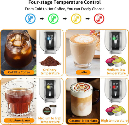 KOTLIE 308A Espresso Machine that makes milk froth,Single-Serve Coffee Maker for Kcup/Nespresso Original/Dolce Gusto/Starbucks Tea and Milk Capsules/Coffee Powder/illy 44mm ESE,19Bar,Cold&Hot brew
