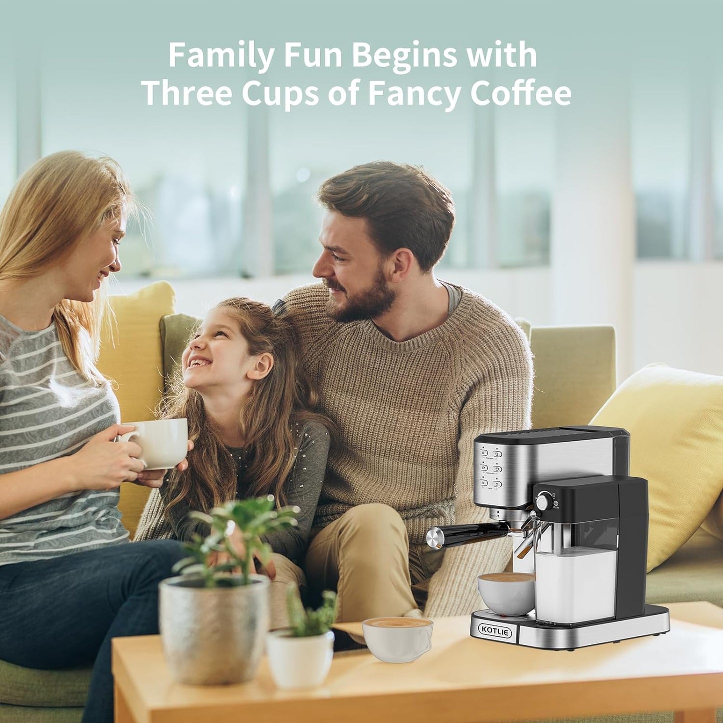 KOTLIE Cappuccino & Latte Espresso Coffee Machine, One-Touch Automatic Coffee maker for Espresso, Cappuccino and Latte, ESE Pod Compatible, 20Bar Italian Pump, Dual Heat System 1350W and 900W,