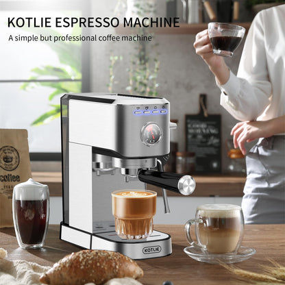 KOTLIE Cafetera Express, Cafeteras de Café de Bomba Tradicional Compacta de 15 Bar con Espumador de Leche, Acero Inoxidable,1L