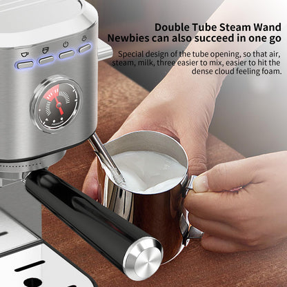 KOTLIE Cafetera Express, Cafeteras de Café de Bomba Tradicional Compacta de 15 Bar con Espumador de Leche, Acero Inoxidable,1L