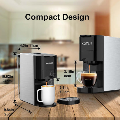 KOTLIE 513K Espresso Machine,Set volume freely,4 in 1 Single Serve Coffee Maker for Nespresso original/K cup/Coffee Powder/illy 44mm ESE coffee,19Bar Espresso Maker