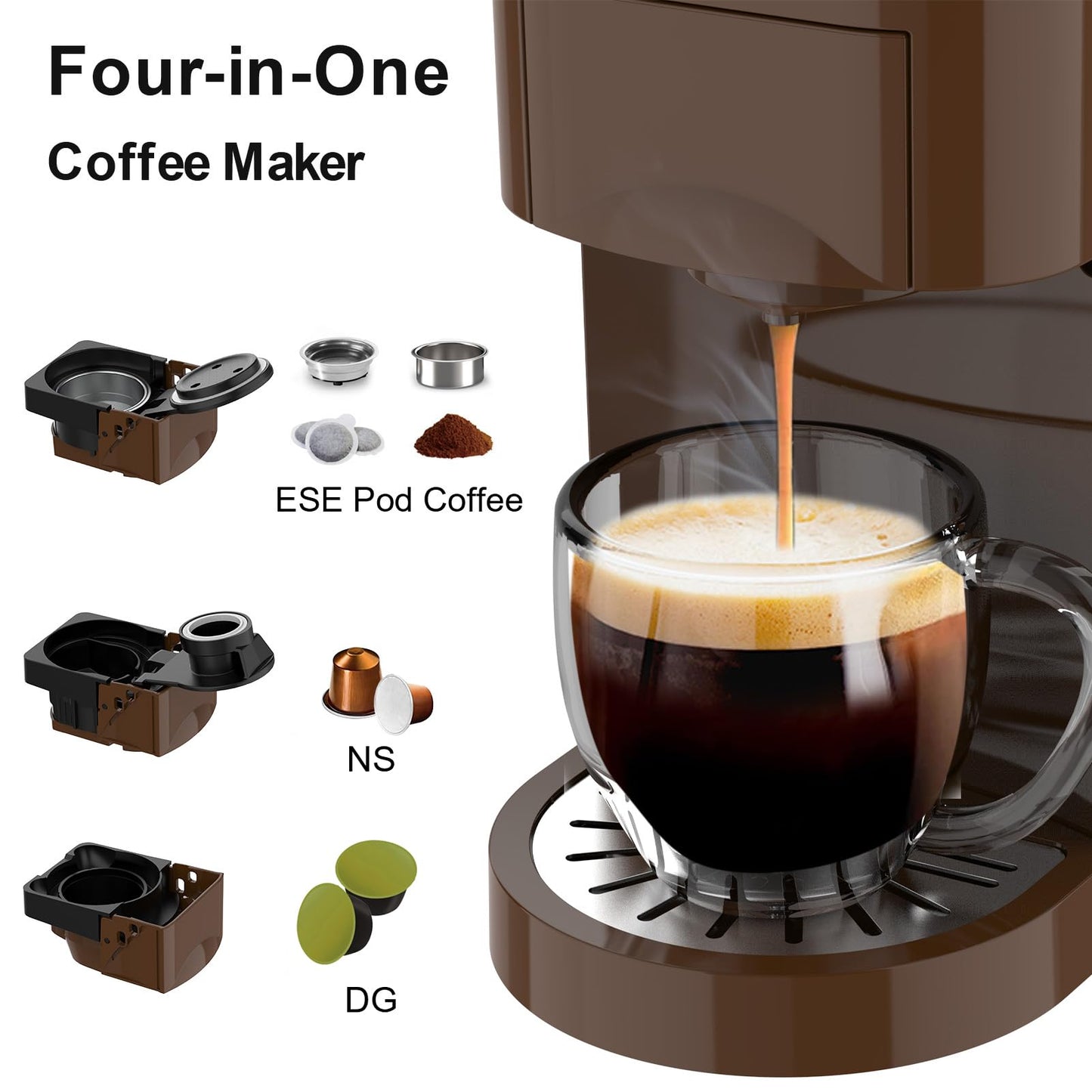 KOTLIE 513K Espresso 4in1 Coffee Machine for Nespresso Original/Dolce Gusto/L’OR/Starbucks/Ground Capsule and ESE Coffee Pods,19 Bar Automatic Coffee Machines…
