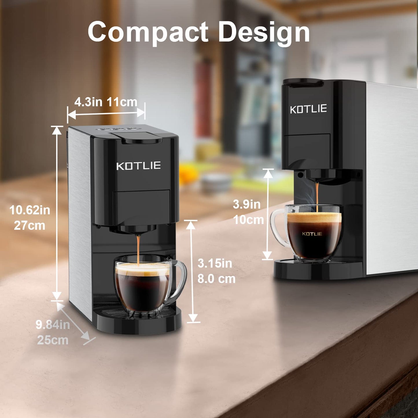 KOTLIE 513K Espresso 4in1 Coffee Machine for Nespresso Original/Dolce Gusto/L’OR/Starbucks/Ground Capsule and ESE Coffee Pods,19 Bar Automatic Coffee Machines