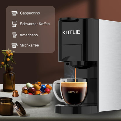 KOTLIE AC-513K 4 in1 macchina Da Caffè Capsule,Per Nespresso Original/Dolce Gusto/Caffè in polvere/Caffè Borbone ESE Pods(44mm)/STARBUCKS,19Bar,800ML Serbatoio dell'acqua rimovibile