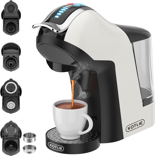 KOTLIE 308A Espresso Machine that makes milk froth,Single-Serve Coffee Maker for Kcup/Nespresso Original/Dolce Gusto/Starbucks Tea and Milk Capsules/Coffee Powder/illy 44mm ESE,19Bar,Cold&Hot brew