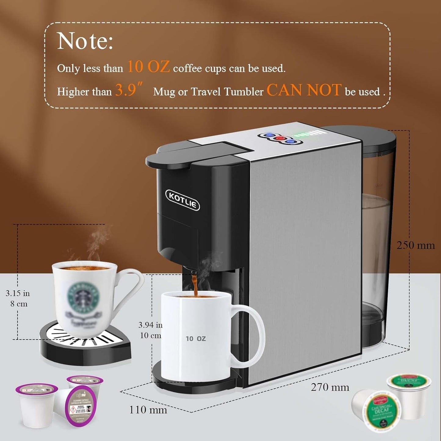 KOTLIE 513F 19Bar Espresso Machine,5in1 Single Serve Coffee Maker for Nespresso Original/Dolce Gusto/K cups/L'OR/Ground Coffee/illy 44mm ESE,Hot&Cold Brew Coffee Machine,Level 7 water volume